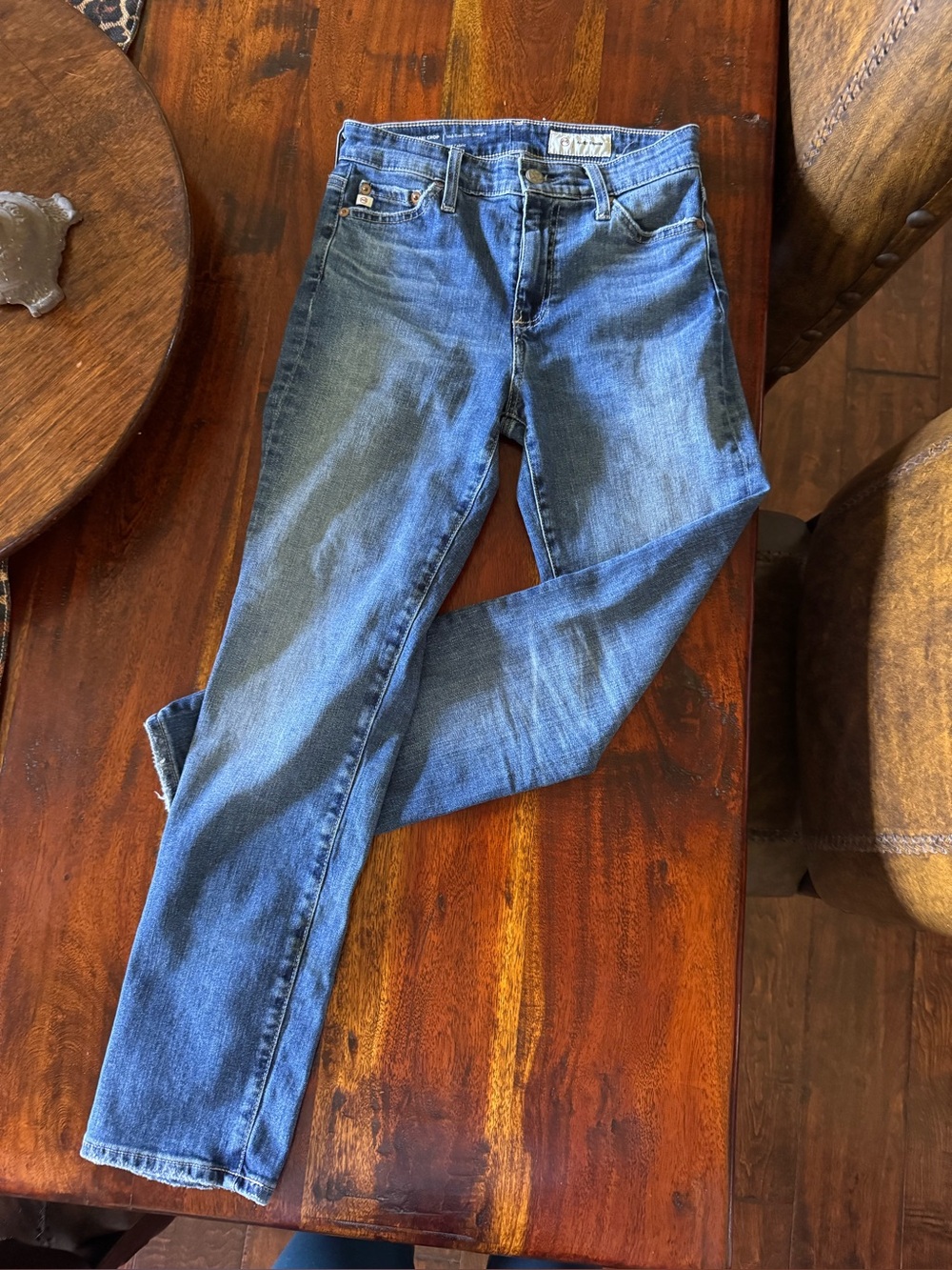 Ag Adriano Goldschmied Straight Leg Jeans in Blue Denim Mari crop